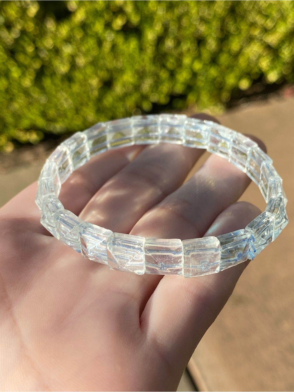 Aquamarine Soft Bangle Bracelet Icy Blue Geometric Cut Gemstone 7 Inch